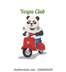 Vespa club. An adorable panda rides an old red Vespa scooter. the trendy cartoon panda design