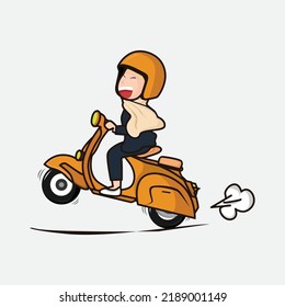 vespa hijab girl illustration vector