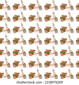 vespa motor scooter repeating isolated motorcycles vector seamless pattern