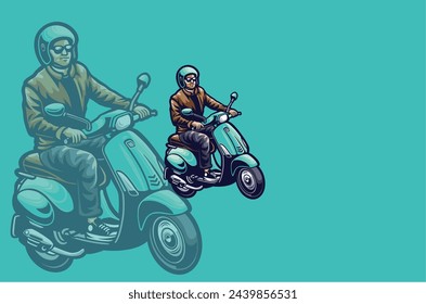 The Vespa motorbike logo with a retro style rider,presents a classic and elegant impression, reflecting timeless charm and timeless style.