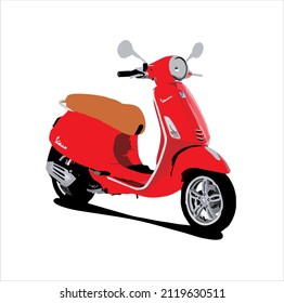 a vespa motorcycle in red, this image uses the EPS format