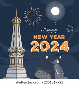 Vespa on the night new year, hand drawn illustration, for t-shirt print, poster, and ETC. Vector format 