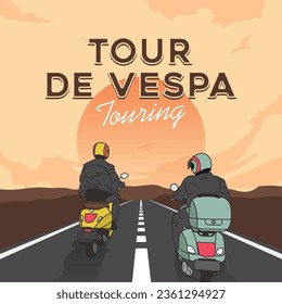 Vespa on the road, hand drawn illustration, for t-shirt print, poster, and ETC. Vector format 
