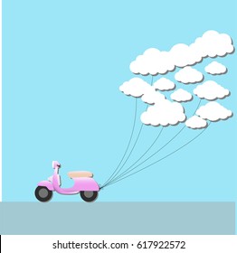 vespa pull cloud with fly on sky.