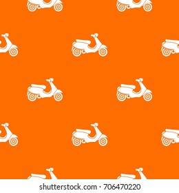 Vespa-Rollermuster wiederholen sich nahtlos in orangefarbener Farbe für jedes Design. Geometrische Vektorgrafik