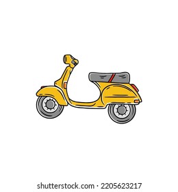 Diseño de ilustración vectorial de la motocicleta Vespa sobre fondo blanco. Caricatura