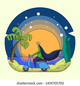 vespa vector adventure beach tropical summer illustration