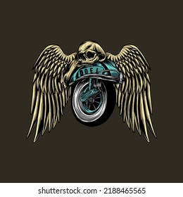 vespa with wings skull illustration design