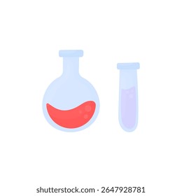 Vessel with chemicals. Symbol of chemistry. Potions in bottles.