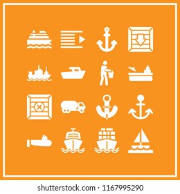 vessel icon. 16 vessel vector set. aircraft carrier, anchor, ship and cargo ship icons for web and design about vessel theme