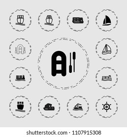 Vessel icon. collection of 13 vessel filled and outline icons such as inflatable boat, cargo ship, sailboat. editable vessel icons for web and mobile.