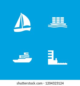 Vessel icon. collection of 4 vessel filled icons such as sailboat, cargo ship, harbor. editable vessel icons for web and mobile.