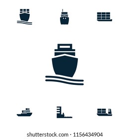 Vessel icon. collection of 7 vessel filled icons such as cargo ship, harbor. editable vessel icons for web and mobile.