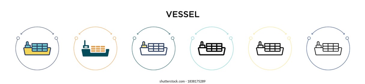 Vessel icon in filled, thin line, outline and stroke style. Vector illustration of two colored and black vessel vector icons designs can be used for mobile, ui, web