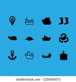 vessel icon set about ship, anchor icon, alien and sailing boat pin vector set