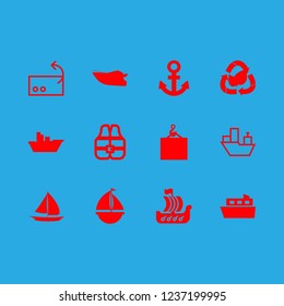 vessel icon set about shipping, cargo, anchor icon and lifejacket vector set