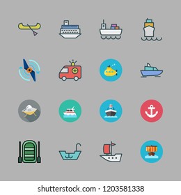 vessel icon set. vector set about propeller, anchor, yatch and ship icons set.