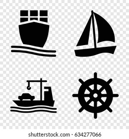 Vessel icons set. set of 4 vessel filled icons such as helm, cargo ship