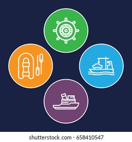 Vessel icons set. set of 4 vessel outline icons such as helm, cargo ship, boat