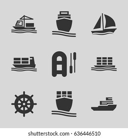 Vessel icons set. set of 9 vessel filled icons such as helm, cargo ship, sailboat, boat
