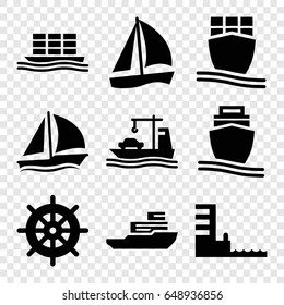 Vessel icons set. set of 9 vessel filled icons such as helm, cargo ship, harbor, sailboat