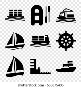 Vessel icons set. set of 9 vessel filled icons such as helm, cargo ship, harbor, sailboat, boat
