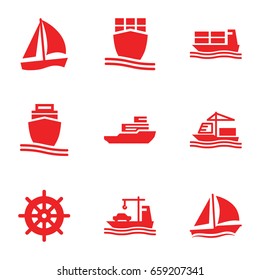 Vessel icons set. set of 9 vessel filled icons such as helm, cargo ship, sailboat