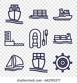 Vessel icons set. set of 9 vessel outline icons such as helm, cargo ship, harbor, sailboat, boat