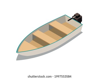 Vessel isometric icon with motor boat vector illustration
