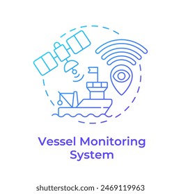 Vessel monitoring system blue gradient concept icon. Tracking satellite, boat fishing. Round shape line illustration. Abstract idea. Graphic design. Easy to use in infographic, presentation