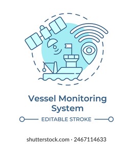 Vessel monitoring system soft blue concept icon. Tracking satellite, boat fishing. Round shape line illustration. Abstract idea. Graphic design. Easy to use in infographic, presentation