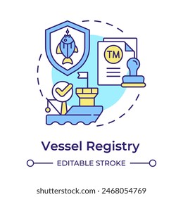 Vessel registry multi color concept icon. Regulatory compliance, security standard. Round shape line illustration. Abstract idea. Graphic design. Easy to use in infographic, presentation