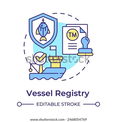 Vessel registry multi color concept icon. Regulatory compliance, security standard. Round shape line illustration. Abstract idea. Graphic design. Easy to use in infographic, presentation