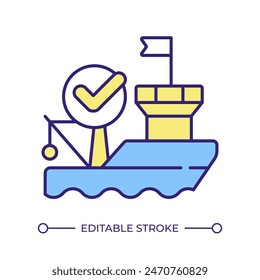 Vessel registry RGB color icon. Fisheries management, fishery policy. Industry standards, certification. Fishing regulation. Isolated vector illustration. Simple filled line drawing. Editable stroke