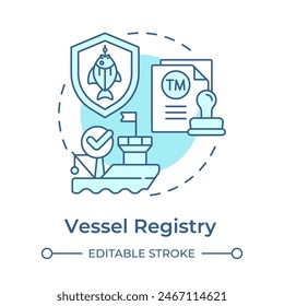 Vessel registry soft blue concept icon. Regulatory compliance, security standard. Round shape line illustration. Abstract idea. Graphic design. Easy to use in infographic, presentation