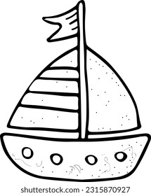 Vessel with Sail Vector Coloring Illustration