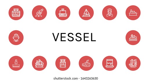 vessel simple icons set. Contains such icons as Tramway, Ship in a bottle, Caravel, Sailing boat, Sailor, Boat, Galleon, Submarine, Handicrafts, can be used for web, mobile and logo