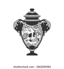 The vessel with the skull. Can be used as a sketch of a tattoo.