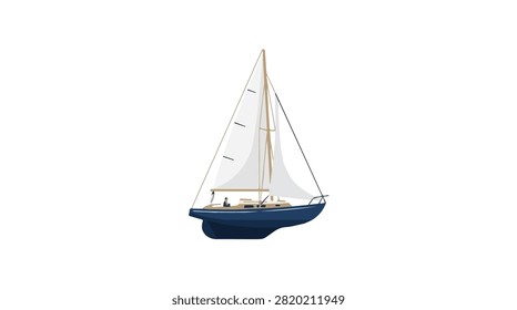 vessel with white sail sailing on tranquil blue water with sky background representing leisure activity and watercraft