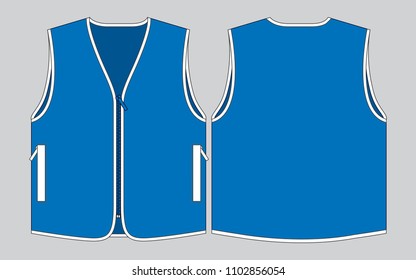 Vest Design Vector With Blue/White Color.Front And Back Views.