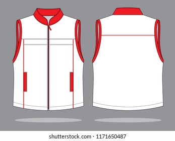 Vest Design Vector With White/Red Colors.Front & Back Views.