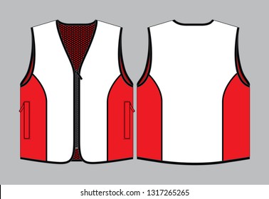 Vest Design Vector With White/Red Colors.Front and Back Views.