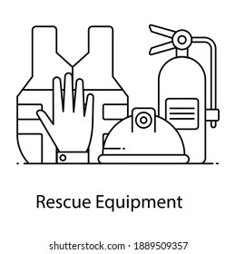 
Vest with heard hate and fire extinguisher denoting rescue equipment icon 