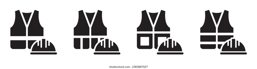 Vest and helmet safety icon. Construction wear icon, vector illustration