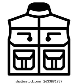 Vest icon in Black Fill. Glyph style. Isolated on white background