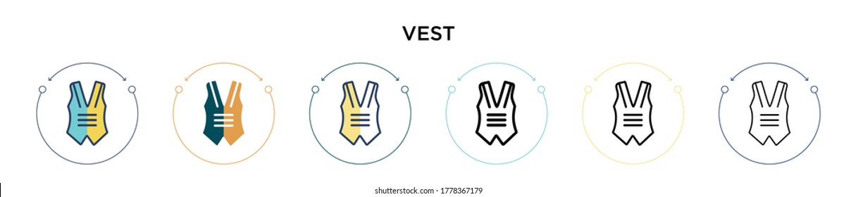Vest icon in filled, thin line, outline and stroke style. Vector illustration of two colored and black vest vector icons designs can be used for mobile, ui, web