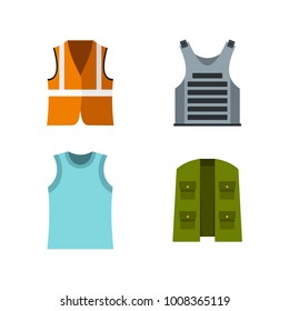 Vest icon set. Flat set of vest vector icons for web design isolated on white background