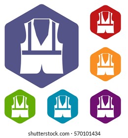 Vest icons set rhombus in different colors isolated on white background