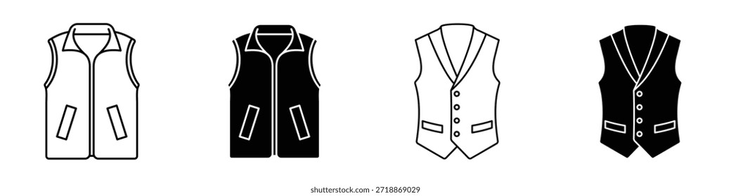 Colete ícone de jaqueta em linear e clipart estilo pack em fundo branco.