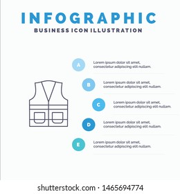 Vest, Jacket, Labour, Construction, Repair Line icon with 5 steps presentation infographics Background. Vector Icon Template background